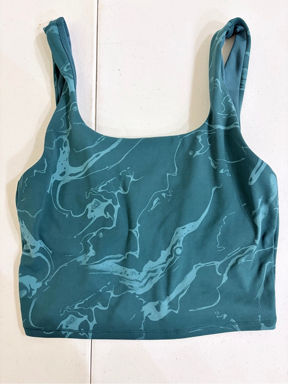 all in motion Teal Marble-Print sports bra